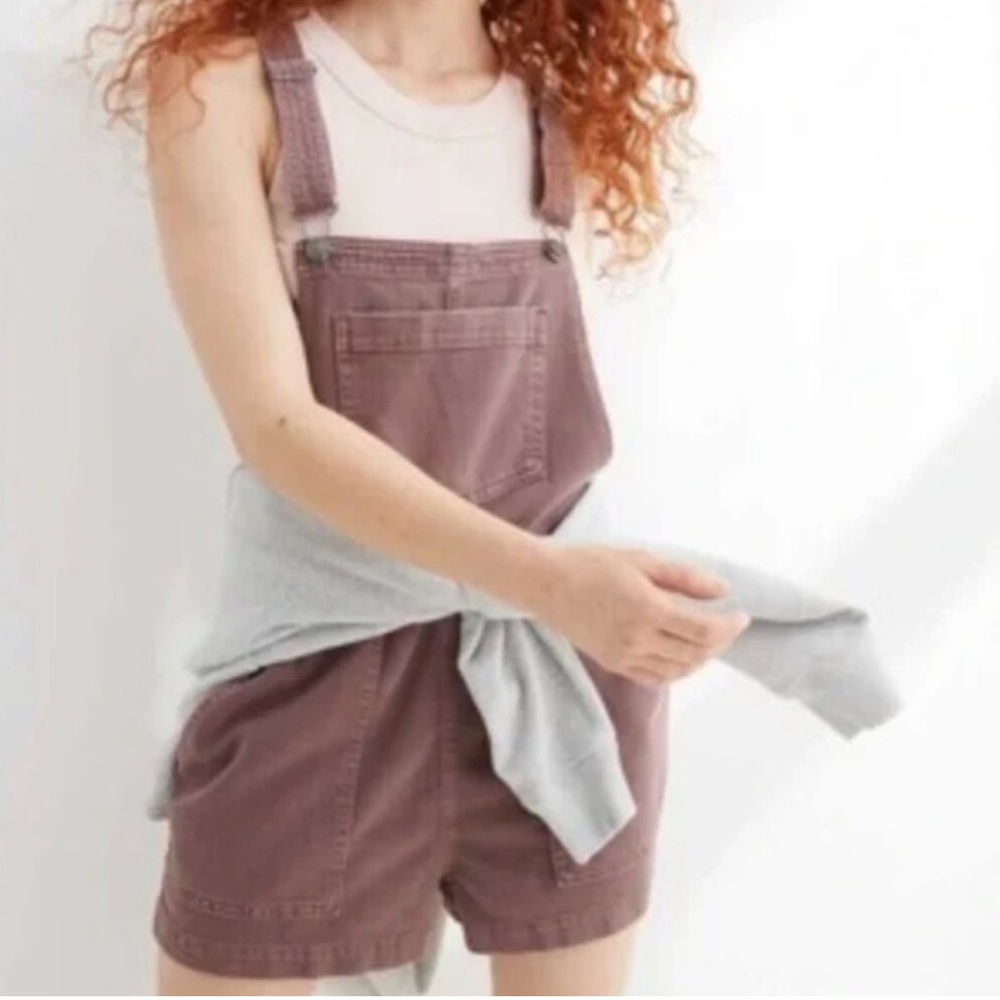 Aerie Werk & Play Denim Shortalls Mauve Embroidered Size XS